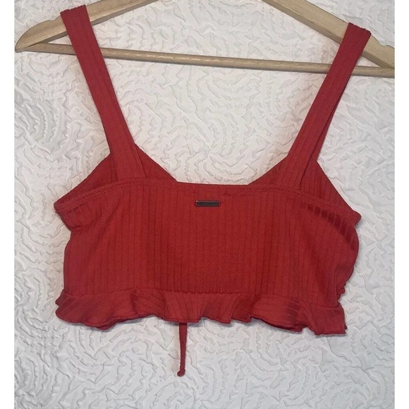 Billabong Red Mimi Bralette soft rib knit Ruffle tie detail Crop Top Size Medium - Picture 11 of 14